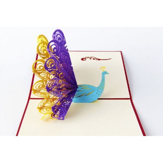 Handmade 3d Pop Up Popup Card Purple Yellow Peacock Birthday Valentines Mother's Day Easter Father's Day Wedding Anniversay Party Invitation