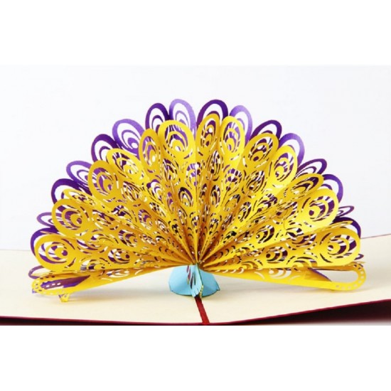 Handmade 3d Pop Up Popup Card Purple Yellow Peacock Birthday Valentines Mother's Day Easter Father's Day Wedding Anniversay Party Invitation