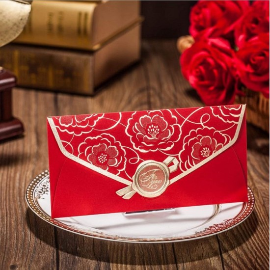 6 Gold Leaf Peony Flower Seal Logo Red Money Envelope Hong Bao,wedding,anniversary,birthday,graduation,new Year,bridal Shower,thank You Gift