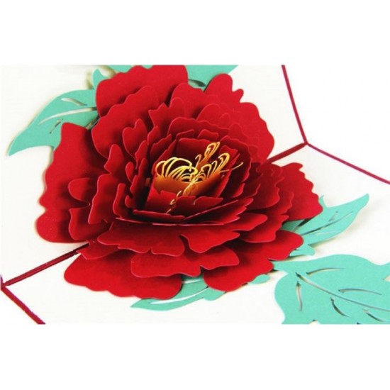 Handmade 3D Pop Up Card Red Peony Flower Birthday Valentine's Day Mother's Day Wedding Invitation Teacher's Day Thank You Blank Celebrations