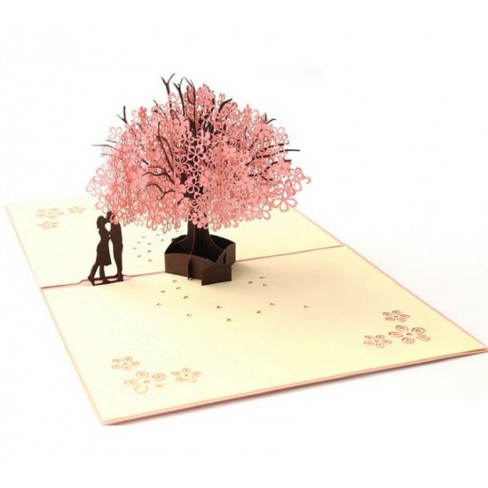 Handmade 3D Pop Up Card Pink Sakura Couple Birthday,wedding Anniversary,engagement,valentine's Day,big Day Wedding Gift,proposal