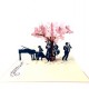 Handmade 3D Pop Up Card Pink Cherry Blossom Musicians Guitar Piano Saxophone Band Concert Birthday Anniversary Valentines Day Mother's Day Wedding Anniversary Teacher's Day Blank Celebrations