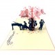 Handmade 3D Pop Up Card Pink Cherry Blossom Musicians Guitar Piano Saxophone Band Concert Birthday Anniversary Valentines Day Mother's Day Wedding Anniversary Teacher's Day Blank Celebrations