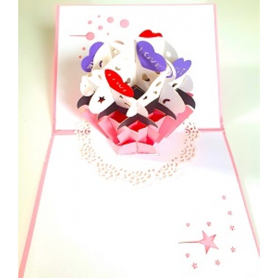 Handmade 3D Pop Up Card Pink Cup Cake Birthday Mother's Day Father's Day Wedding Anniversary Engagement Party Baby Shower Birth Easter Her