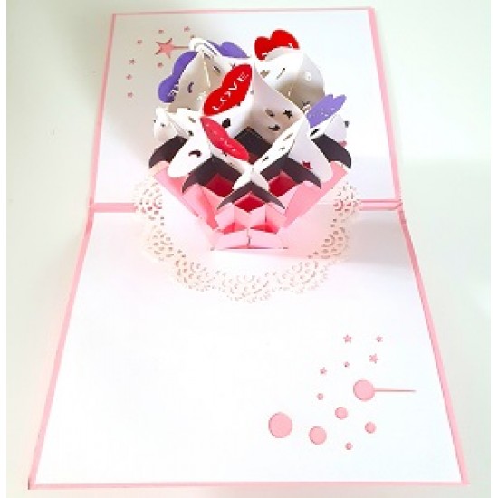 Handmade 3D Pop Up Card Pink Cup Cake Birthday Mother's Day Father's Day Wedding Anniversary Engagement Party Baby Shower Birth Easter Her