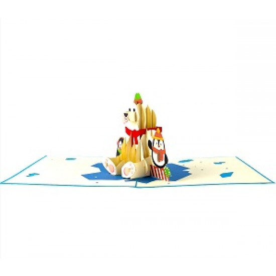 Handmade 3D Pop Up Xmas Card Merry Christmas Polar Bear Penguin Ice Seasonal Greetings Gifts Ornaments Decorations