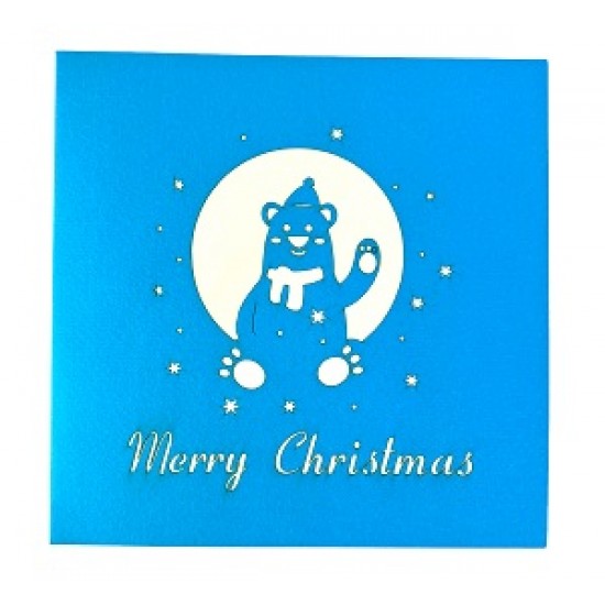 Handmade 3D Pop Up Xmas Card Merry Christmas Polar Bear Penguin Ice Seasonal Greetings Gifts Ornaments Decorations