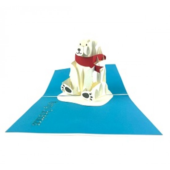 Handmade 3D Pop Up Xmas Card Merry Christmas Polar Bear North Pole Snow Winter Animal Seasonal Greetings Celebrations Card