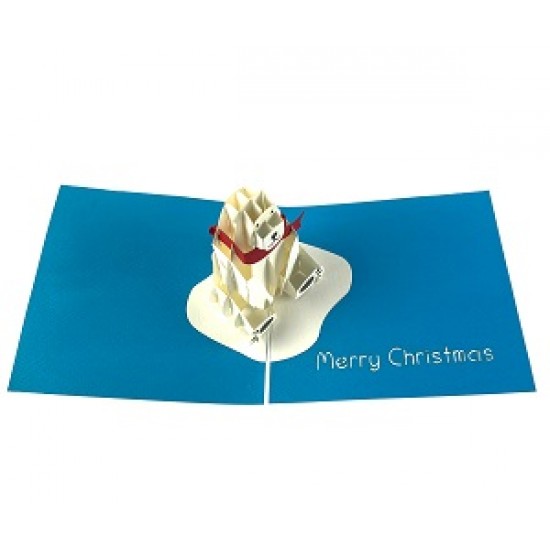 Handmade 3D Pop Up Xmas Card Merry Christmas Polar Bear North Pole Snow Winter Animal Seasonal Greetings Celebrations Card