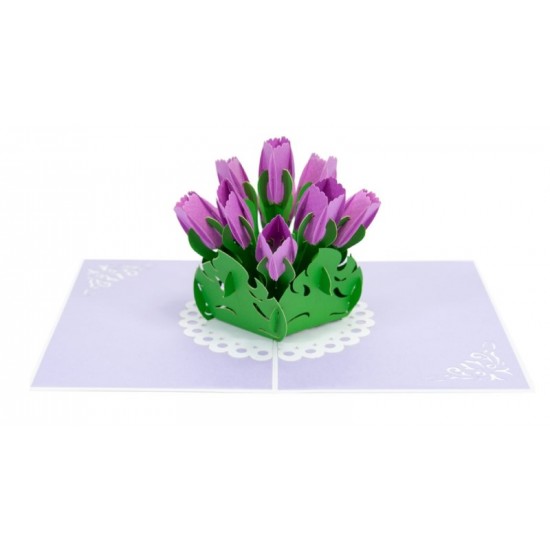 Handmade 3d Pop Up Birthday Card Flower Purple Tulip Greeting Card Mother's Day Wedding Anniversary Valentines Bridal Shower Origami Kirigami Papercraft