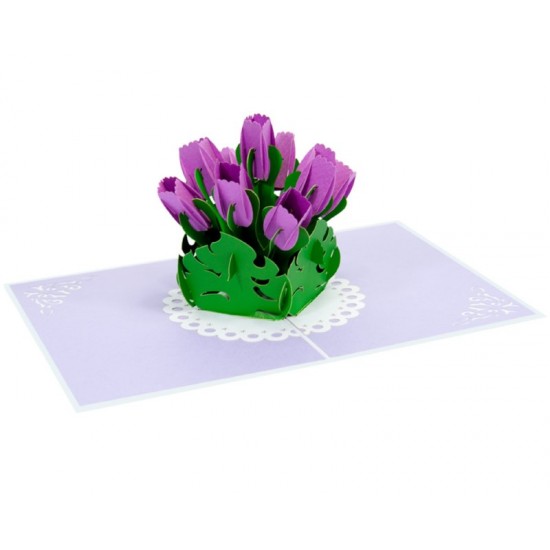 Handmade 3d Pop Up Birthday Card Flower Purple Tulip Greeting Card Mother's Day Wedding Anniversary Valentines Bridal Shower Origami Kirigami Papercraft