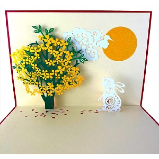 Handmade 3D Pop Up Card Rabbit Moon Tree Birthday Easter Mother's day Father's day Wedding Anniversary Valentine's day New Pet Animal New Home New Garden Thank you Retirement Mid Autumn Festival Blank Card