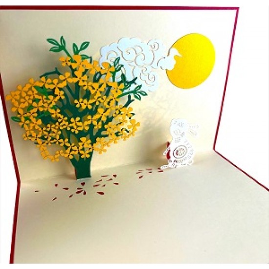 Handmade 3D Pop Up Card Rabbit Moon Tree Birthday Easter Mother's day Father's day Wedding Anniversary Valentine's day New Pet Animal New Home New Garden Thank you Retirement Mid Autumn Festival Blank Card