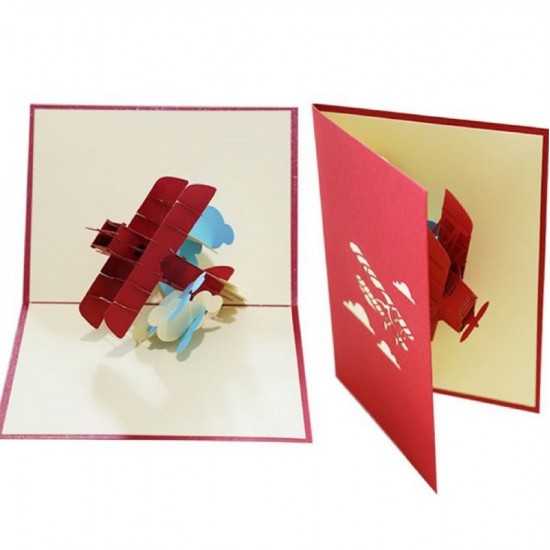 Handmade 3d Pop Up Birthday Card Vintage Biplane Father's Day Wedding Anniversary Mother's Day Graduation Leaving Pass Exam Pilot Holiday