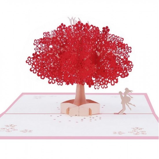 Handmade 3d Pop Up Valentines Card Red Sakura Cherry Blossom Tree Couple Lover,wedding Anniversary,birthday,engagement,country Garden Gifts