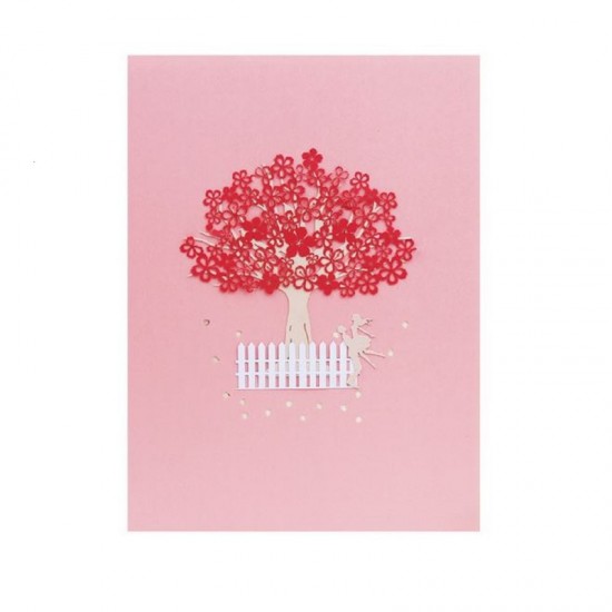 Handmade 3d Pop Up Valentines Card Red Sakura Cherry Blossom Tree Couple Lover,wedding Anniversary,birthday,engagement,country Garden Gifts