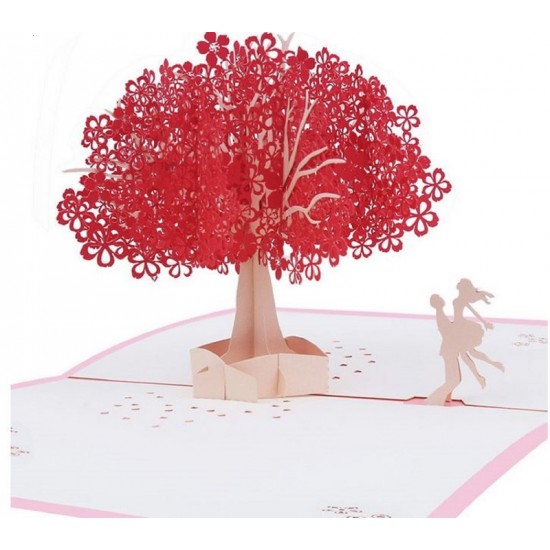 Handmade 3d Pop Up Valentines Card Red Sakura Cherry Blossom Tree Couple Lover,wedding Anniversary,birthday,engagement,country Garden Gifts