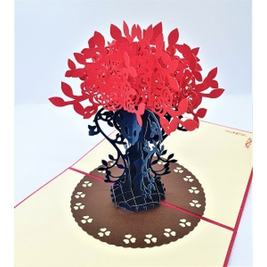 Handmade 3d Pop Up Card Birthday Valentine's Day Mother's Day Wedding Anniversary Red Rose Flower Vase Seasonal Greeting Card