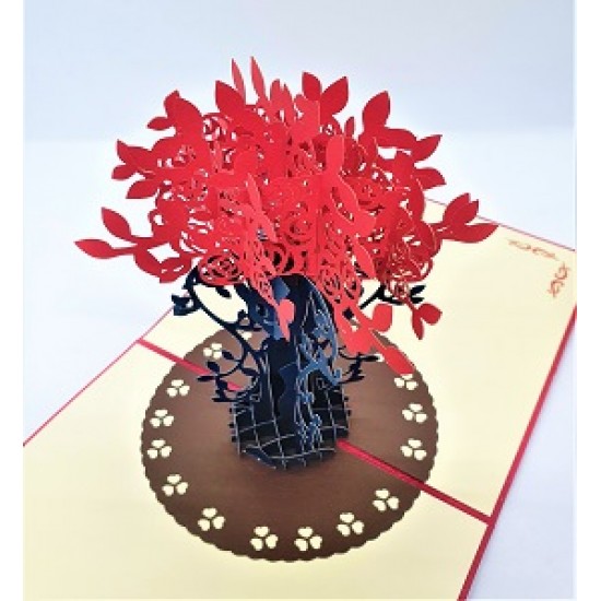 Handmade 3d Pop Up Card Birthday Valentine's Day Mother's Day Wedding Anniversary Red Rose Flower Vase Seasonal Greeting Card