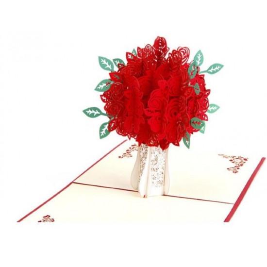 Handmade 3d Pop Up Card Red Rose Flower Vase Birthday Card, Wedding Anniversary Card, Valentines Day, Mother's Day Card, Blank Greeting Card