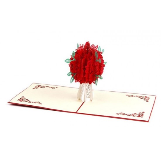 Handmade 3d Pop Up Card Red Rose Flower Vase Birthday Card, Wedding Anniversary Card, Valentines Day, Mother's Day Card, Blank Greeting Card