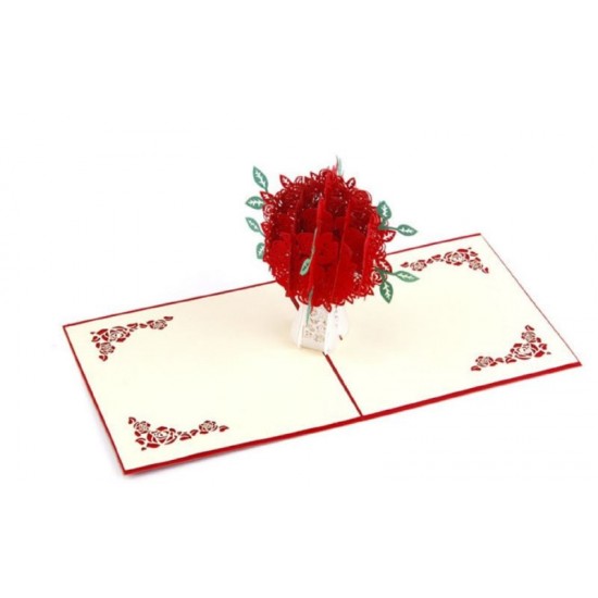 Handmade 3d Pop Up Card Red Rose Flower Vase Birthday Card, Wedding Anniversary Card, Valentines Day, Mother's Day Card, Blank Greeting Card