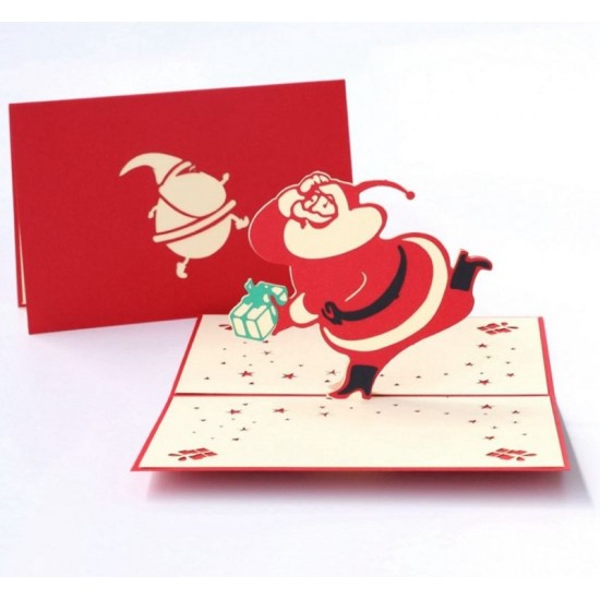 Handmade 3d Pop Up Christmas Xmas Santa Claus Running Gift Delivery Greeting Card