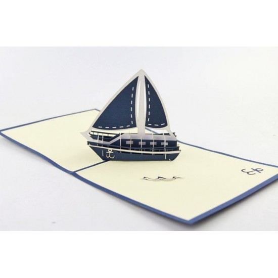 Handmade 3d Popup Card Blue Saling Boat Royal Navy Birthday Wedding Anniversary Graduation Valentines Christmas Ocean Fishing Anchor Holiday