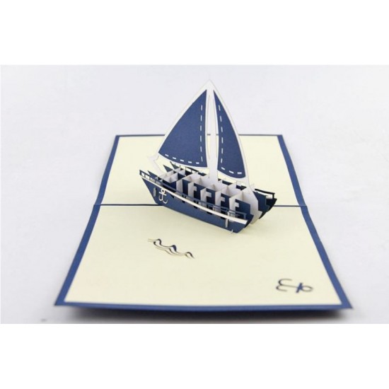 Handmade 3d Popup Card Blue Saling Boat Royal Navy Birthday Wedding Anniversary Graduation Valentines Christmas Ocean Fishing Anchor Holiday