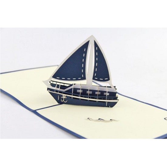 Handmade 3d Popup Card Blue Saling Boat Royal Navy Birthday Wedding Anniversary Graduation Valentines Christmas Ocean Fishing Anchor Holiday