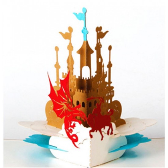 Handmade 3D Pop Up Card Saint George And Dragon Gold Castle Birthday St George Day Valentine's Day Blank Card