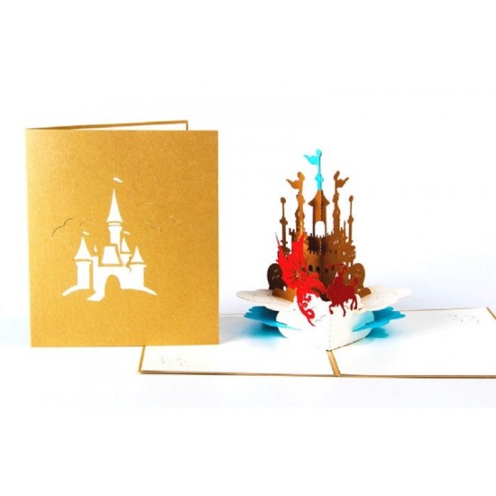 Handmade 3D Pop Up Card Saint George And Dragon Gold Castle Birthday St George Day Valentine's Day Blank Card