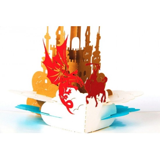 Handmade 3D Pop Up Card Saint George And Dragon Gold Castle Birthday St George Day Valentine's Day Blank Card