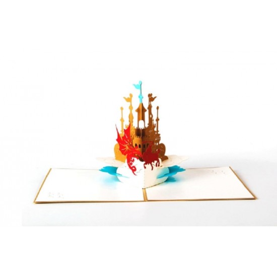 Handmade 3D Pop Up Card Saint George And Dragon Gold Castle Birthday St George Day Valentine's Day Blank Card