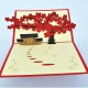 Handmade 3D Pop Up Card Red Sakura Cherry Blossom House Oriental Japan Birthday Wedding Anniversary Valentine's Day Father's Day New Home Housewarming