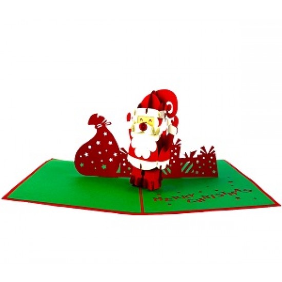 Handmade 3D Pop Up Xmas Card Merry Christmas Santa Claus Gift Bag Delivery Seasonal Greetings Celebrations Card