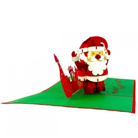 Handmade 3D Pop Up Xmas Card Merry Christmas Santa Claus Gift Bag Delivery Seasonal Greetings Celebrations Card