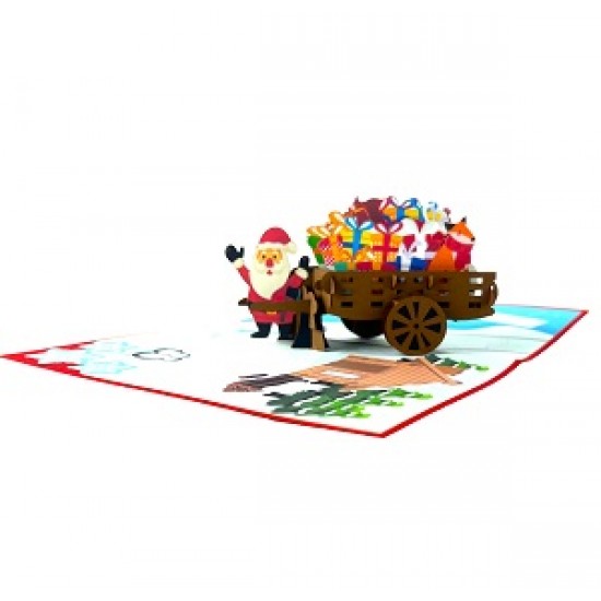 Handmade 3D Pop Up Xmas Card Happy Christmas Santa Claus Gift Cart Trolley Fox Bear Penguin Rabbit Tree Cottage Snowflakes Seasonal Greetings Decorations Ornaments Celebrations Card