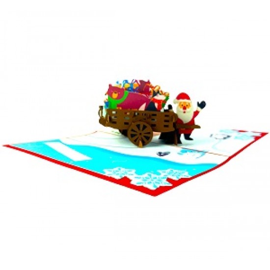 Handmade 3D Pop Up Xmas Card Happy Christmas Santa Claus Gift Cart Trolley Fox Bear Penguin Rabbit Tree Cottage Snowflakes Seasonal Greetings Decorations Ornaments Celebrations Card