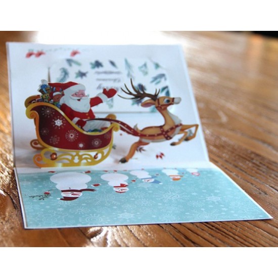 3d Pop Up Christmas Xmas Card, Santa Claus Reindeer Sledge Greeting Card Love Family Friendship