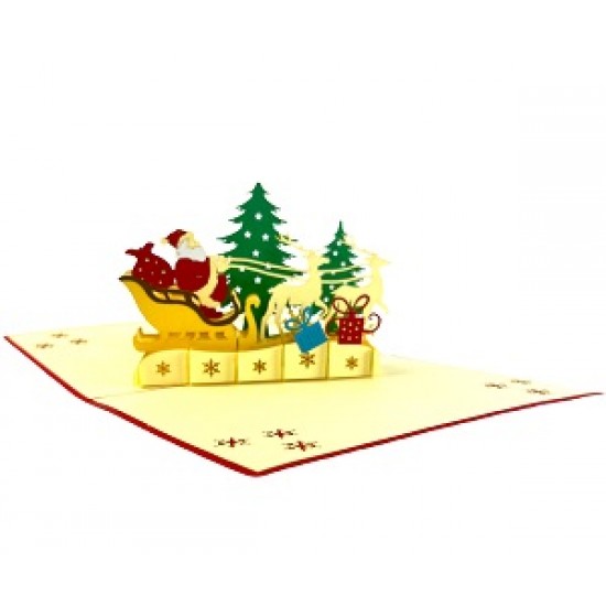 Handmade 3d Pop Up Xmas Card Happy Christmas Santa Claus Reindeer Snowflakes Tree Gift Delivery Vintage Origami Greetings Gifts Ornament Decorations