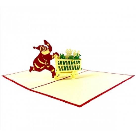 Handmade 3D Pop Up Xmas Card Happy Christmas Santa Claus Gift Shopping Trolley Seasonal Greetings Celebrations Card