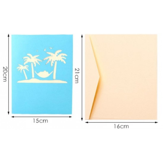 Handmade 3d Pop Up Christmas Xmas Greeting Card Santa Claus Summer Vacation Holiday Coconut Palm Tree Hammock Bed Tropical Merry Christmas