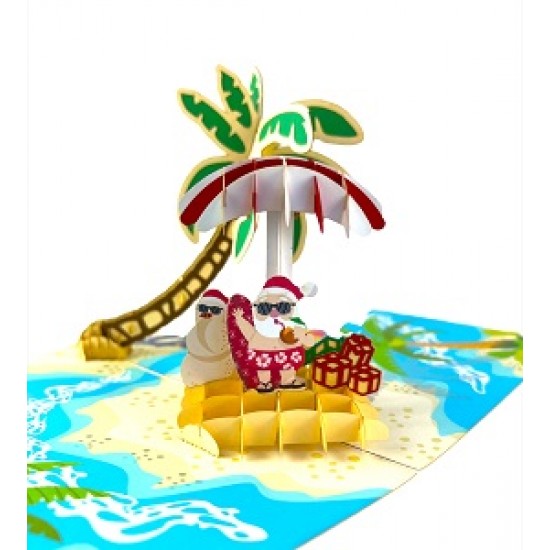 Handmade 3D Pop Up Xmas Card Merry Christmas Santa Claus Coconut Tree Tropical Island Snowman Reindeer Sun Glasses Summer Swim Holiday Seasonal Greetings