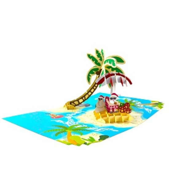 Handmade 3D Pop Up Xmas Card Merry Christmas Santa Claus Coconut Tree Tropical Island Snowman Reindeer Sun Glasses Summer Swim Holiday Seasonal Greetings