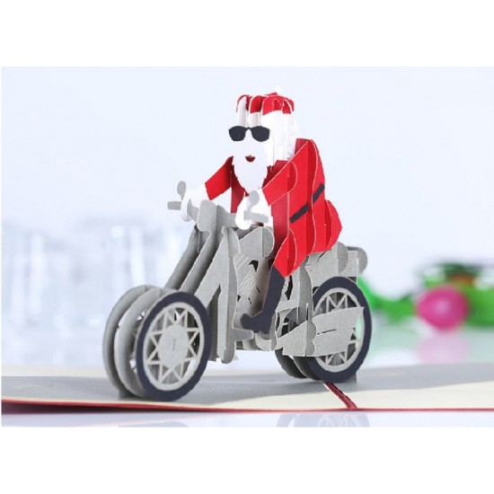 Christmas 3d Greeting Card, 3d Pop Up Popup Xmas Santa Claus Bike Cards Handmade Papercraft Motorbike Sessional Cards Father Christmas