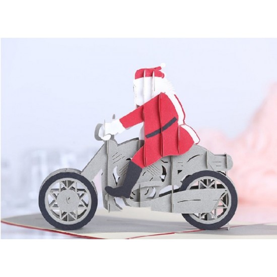 Christmas 3d Greeting Card, 3d Pop Up Popup Xmas Santa Claus Bike Cards Handmade Papercraft Motorbike Sessional Cards Father Christmas