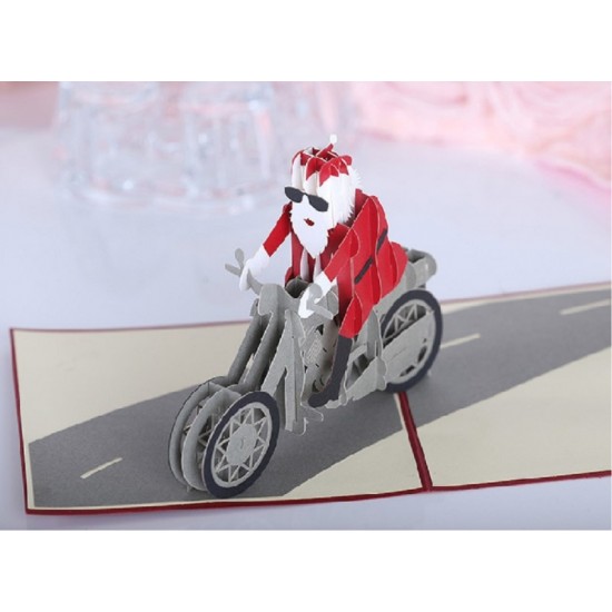 Christmas 3d Greeting Card, 3d Pop Up Popup Xmas Santa Claus Bike Cards Handmade Papercraft Motorbike Sessional Cards Father Christmas