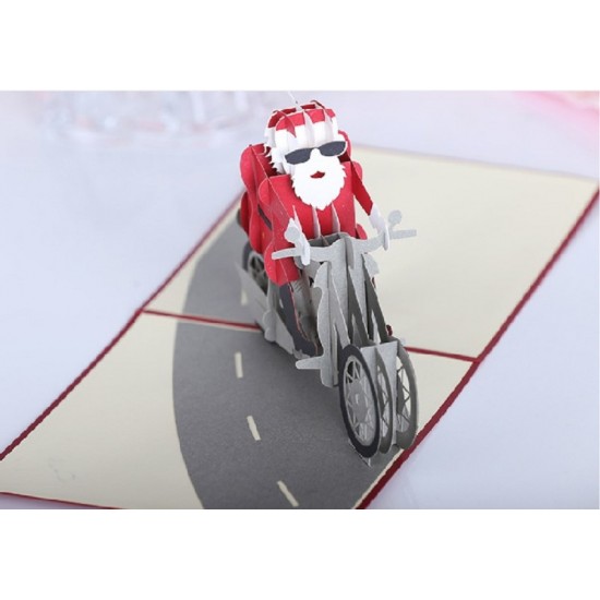 Christmas 3d Greeting Card, 3d Pop Up Popup Xmas Santa Claus Bike Cards Handmade Papercraft Motorbike Sessional Cards Father Christmas