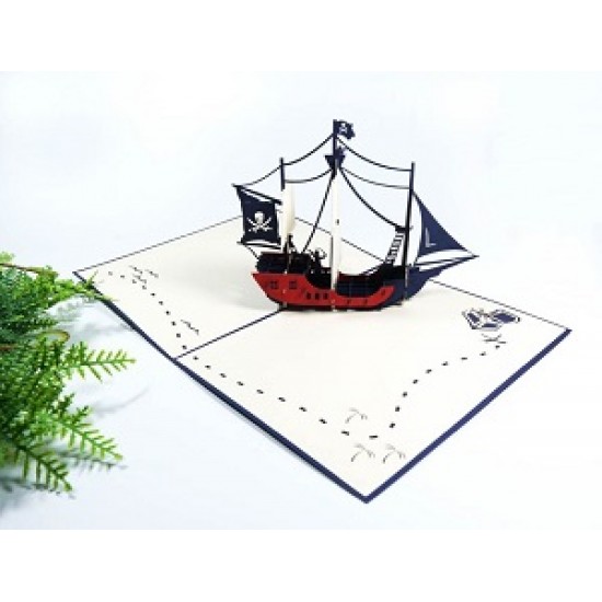 Handmade 3D Pop Up Card Galleon Pirate Ship Blank card birthday Valentine's day Father's day Anniversary Leaving Friendship 